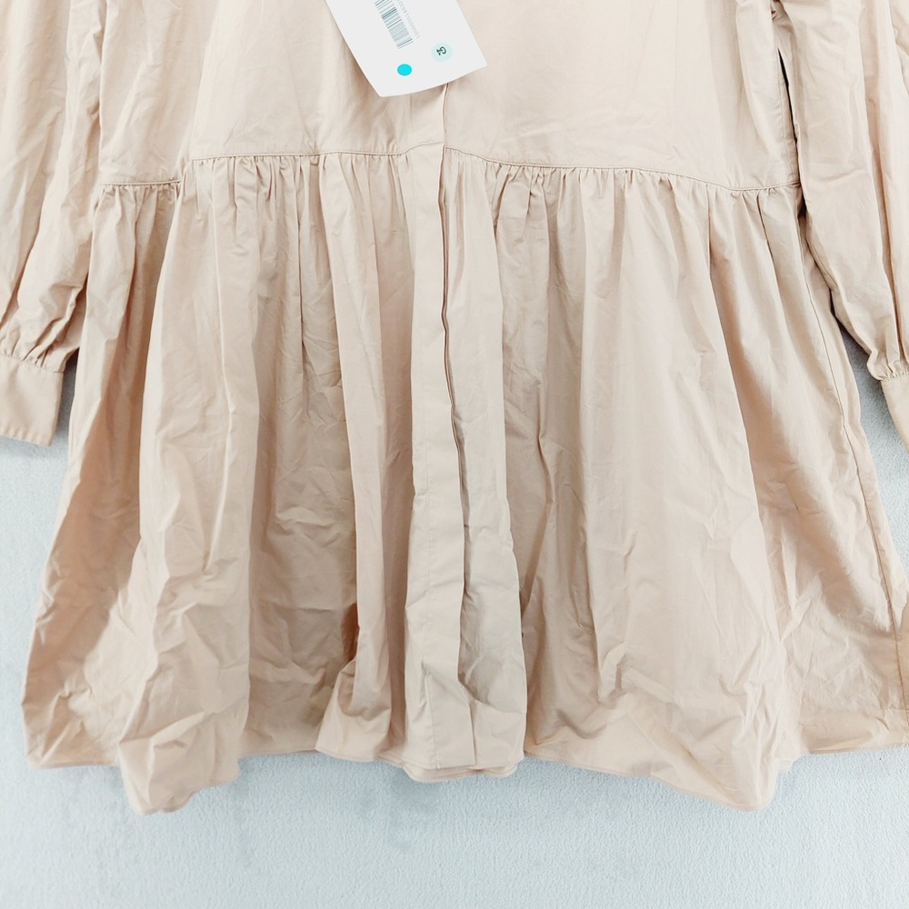 NEW Le Sarte Pettegole Tan Button Pleated Waist Long Sleeve Midi Dress P3975 - Picture 2 of 8